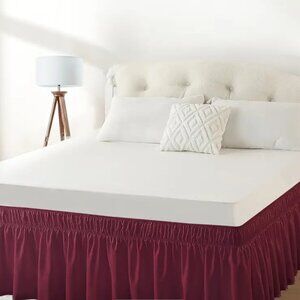 Burgundy Bed Skirt Elastic Adjustable, For Bedroom Guest Room Size Queen/King